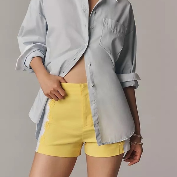 Anthropologie Maeve Surf City Linen Blend Embellished Shorts Yellow Size 6 - Picture 4 of 12